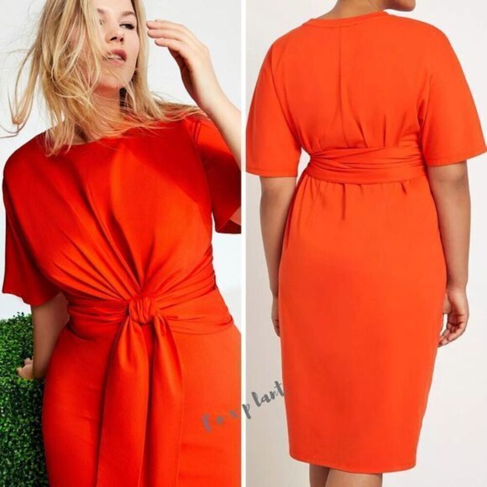 NEW Eloquii Orange Cross Front Flutter Sleeve Dress,‎ size 16